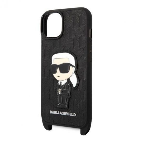 Karl Lagerfeld KLHCP14SSTKMK iPhone 14 / 15 / 13 6,1" carcasa rigidă neagră Monogram Ikonik Patch