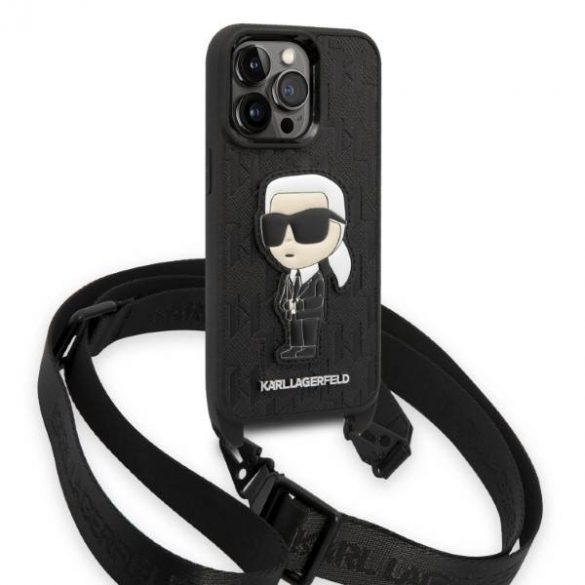 Karl Lagerfeld KLHCP14LSTKMK iPhone 14 Pro 6,1" negru/negruHusătare Monogram Ikonik Patch husă