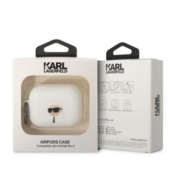 Karl Lagerfeld KLAP2RUNIKH Husa AirPods Pro 2 (2022/2023) bial/alb Silicon Karl Head 3D