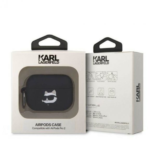 Husa Karl Lagerfeld KLAP2RUNCHK AirPods Pro 2 (2022/2023) negru/negru Silicon Choupette Head 3D