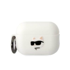 Karl Lagerfeld KLAP2RUNCHH Husa AirPods Pro 2 (2022/2023) bial/alb Silicon Choupette Head 3D