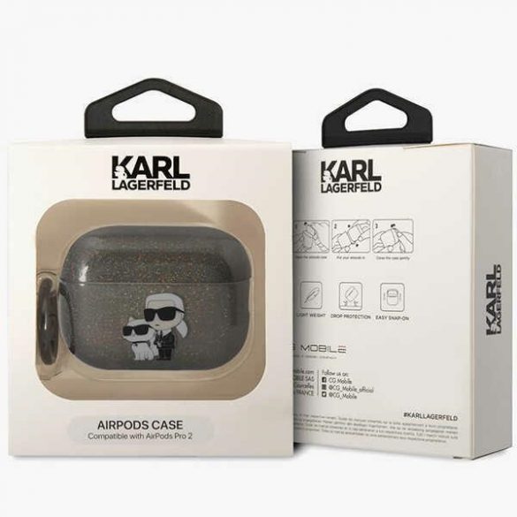 Karl Lagerfeld KLAP2HNKCTGK Husă Airpods Pro 2 (2022/2023) czarny/negru Glitter Karl&Choupette