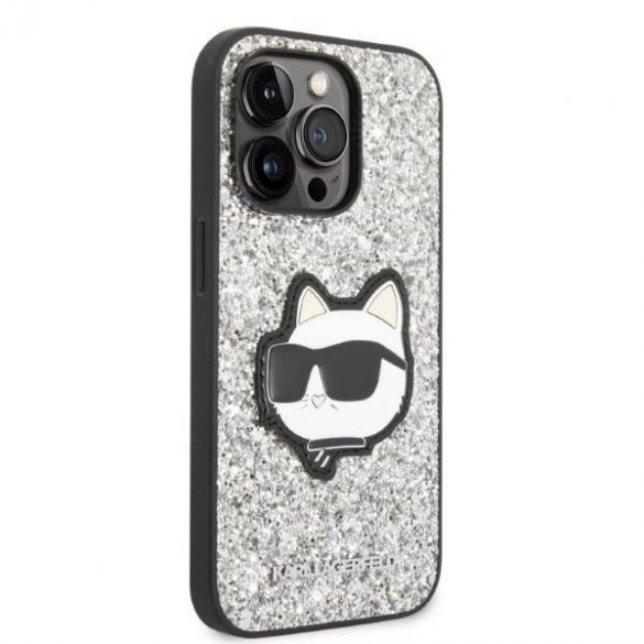 Karl Lagerfeld KLHCP14LG2CPS Carcasă rigidă pentru iPhone 14 Pro 6,1" srebrny/argintiu Husă Glitter Choupette Patch