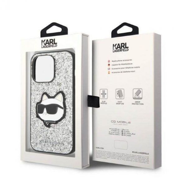 Karl Lagerfeld KLHCP14LG2CPS Carcasă rigidă pentru iPhone 14 Pro 6,1" srebrny/argintiu Husă Glitter Choupette Patch