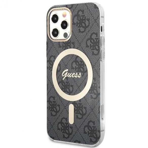 Husă Zestaw Guess GUBPP12MH4EACSK+ încărcător pentru iPhone 12/12 Pro carcasă rigidă czarny/neagră 4G Print MagSafe