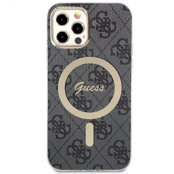 Husă Zestaw Guess GUBPP12MH4EACSK+ încărcător pentru iPhone 12/12 Pro carcasă rigidă czarny/neagră 4G Print MagSafe