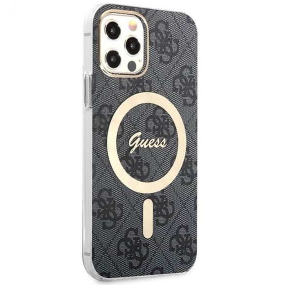 Husă Zestaw Guess GUBPP12MH4EACSK+ încărcător pentru iPhone 12/12 Pro carcasă rigidă czarny/neagră 4G Print MagSafe