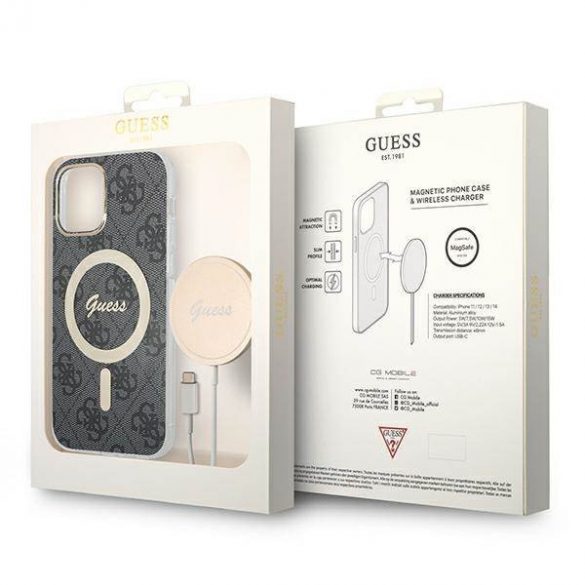 Husă Zestaw Guess GUBPP12MH4EACSK+ încărcător pentru iPhone 12/12 Pro carcasă rigidă czarny/neagră 4G Print MagSafe