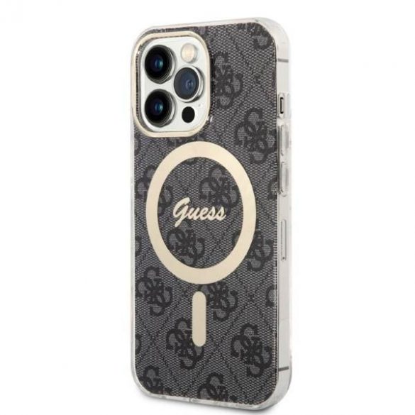 Husă Zestaw Guess GUBPP13LH4EACSK+ încărcător pentru iPhone 13 Pro carcasă rigidă czarny/neagră 4G Print MagSafe