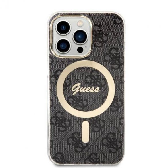 Husă Zestaw Guess GUBPP13LH4EACSK+ încărcător pentru iPhone 13 Pro carcasă rigidă czarny/neagră 4G Print MagSafe