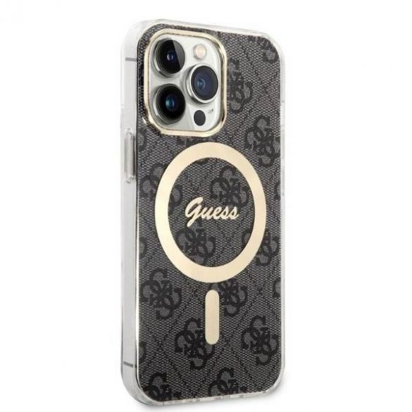 Husă Zestaw Guess GUBPP13LH4EACSK+ încărcător pentru iPhone 13 Pro carcasă rigidă czarny/neagră 4G Print MagSafe