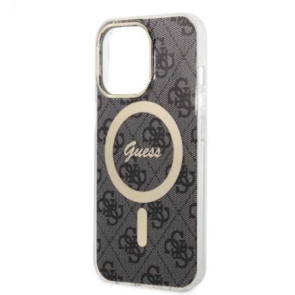 Husă Zestaw Guess GUBPP13LH4EACSK+ încărcător pentru iPhone 13 Pro carcasă rigidă czarny/neagră 4G Print MagSafe