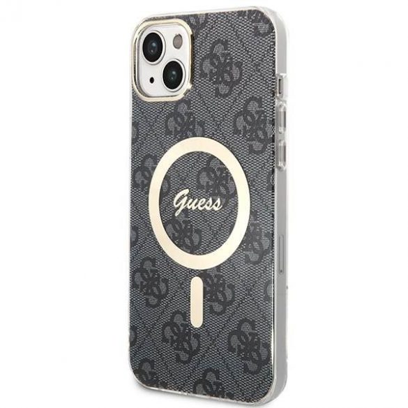 Zestaw Guess GUBPP14SH4EACSK Husă+ Încărcător iPhone 14 / 15 / 13 6,1" carcasă rigidă czarny/neagră 4G Print MagSafe