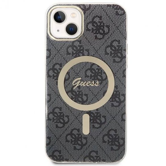 Zestaw Guess GUBPP14SH4EACSK Husă+ Încărcător iPhone 14 / 15 / 13 6,1" carcasă rigidă czarny/neagră 4G Print MagSafe