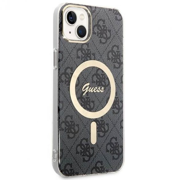 Zestaw Guess GUBPP14SH4EACSK Husă+ Încărcător iPhone 14 / 15 / 13 6,1" carcasă rigidă czarny/neagră 4G Print MagSafe