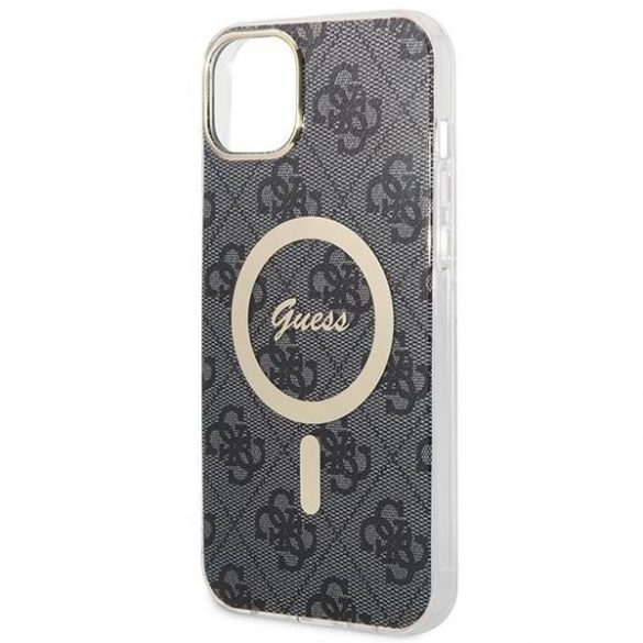 Zestaw Guess GUBPP14SH4EACSK Husă+ Încărcător iPhone 14 / 15 / 13 6,1" carcasă rigidă czarny/neagră 4G Print MagSafe