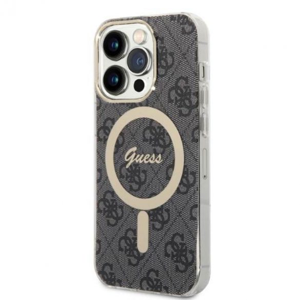 Husă Zestaw Guess GUBPP14LH4EACSK+ Încărcător iPhone 14 Pro 6,1" husă rigidă neagră/czarny 4G Print MagSafe