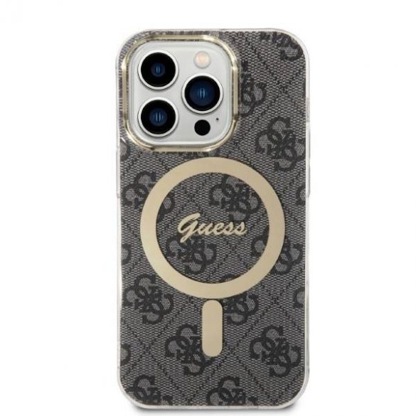 Husă Zestaw Guess GUBPP14LH4EACSK+ Încărcător iPhone 14 Pro 6,1" husă rigidă neagră/czarny 4G Print MagSafe