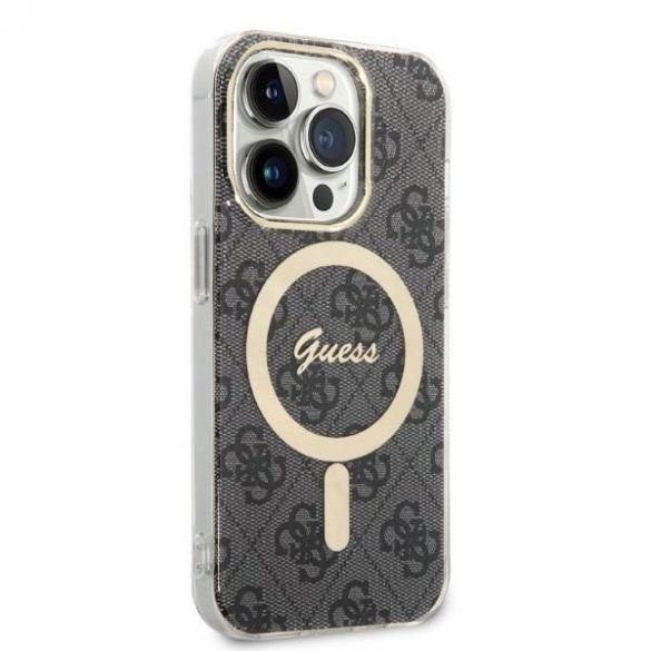 Husă Zestaw Guess GUBPP14LH4EACSK+ Încărcător iPhone 14 Pro 6,1" husă rigidă neagră/czarny 4G Print MagSafe