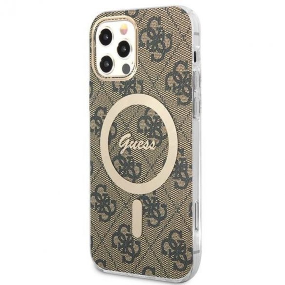 Husă Zestaw Guess GUBPP12MH4EACSW+ încărcător iPhone 12/12 Pro husă dur maro/brązowy 4G Print MagSafe