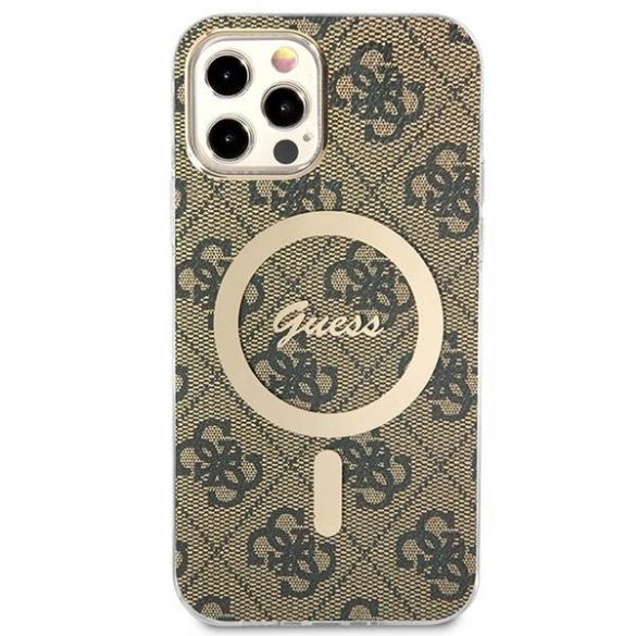 Husă Zestaw Guess GUBPP12MH4EACSW+ încărcător iPhone 12/12 Pro husă dur maro/brązowy 4G Print MagSafe