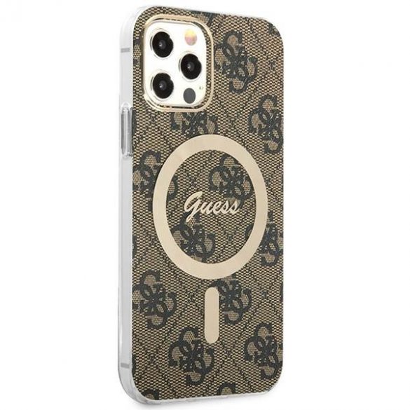 Husă Zestaw Guess GUBPP12MH4EACSW+ încărcător iPhone 12/12 Pro husă dur maro/brązowy 4G Print MagSafe