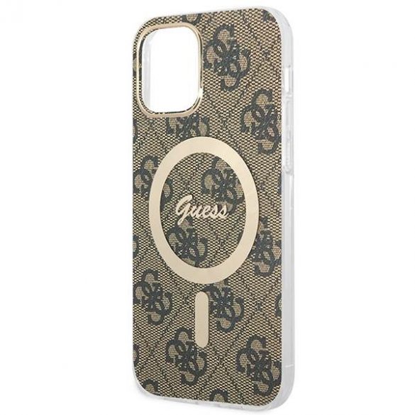 Husă Zestaw Guess GUBPP12MH4EACSW+ încărcător iPhone 12/12 Pro husă dur maro/brązowy 4G Print MagSafe