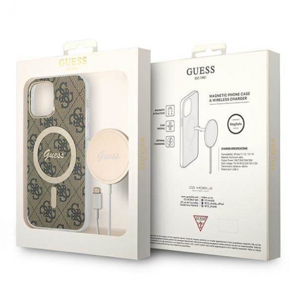 Husă Zestaw Guess GUBPP12MH4EACSW+ încărcător iPhone 12/12 Pro husă dur maro/brązowy 4G Print MagSafe