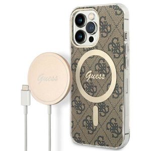 Husă Zestaw Guess GUBPP13LH4EACSW+ încărcător pentru iPhone 13 Pro husă dur maro/brązowy 4G Print MagSafe