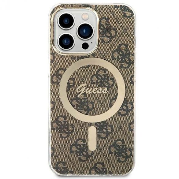 Husă Zestaw Guess GUBPP13LH4EACSW+ încărcător pentru iPhone 13 Pro husă dur maro/brązowy 4G Print MagSafe