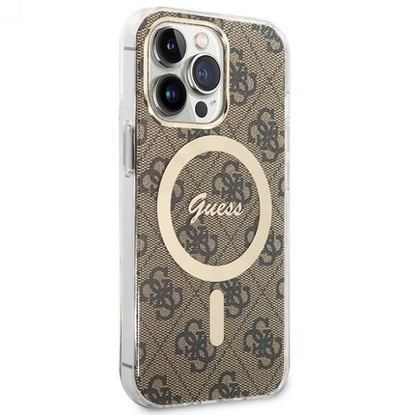 Husă Zestaw Guess GUBPP13LH4EACSW+ încărcător pentru iPhone 13 Pro husă dur maro/brązowy 4G Print MagSafe