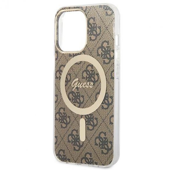 Husă Zestaw Guess GUBPP13LH4EACSW+ încărcător pentru iPhone 13 Pro husă dur maro/brązowy 4G Print MagSafe