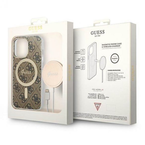 Husă Zestaw Guess GUBPP13LH4EACSW+ încărcător pentru iPhone 13 Pro husă dur maro/brązowy 4G Print MagSafe