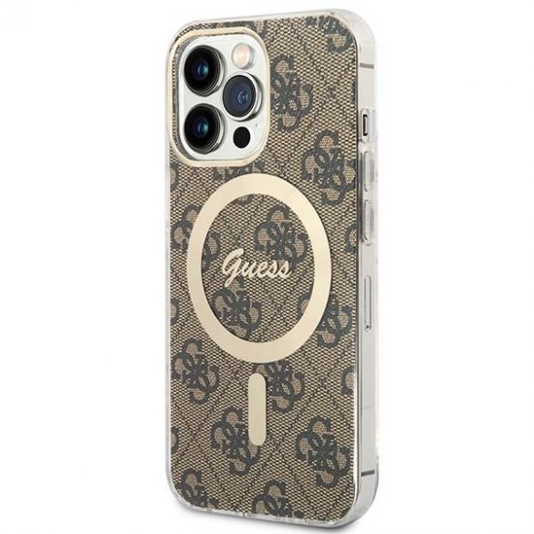 Husă Zestaw Guess GUBPP13XH4EACSW + încărcător iPhone 13 Pro Max husă dur maro/brązowy 4G Print MagSafe