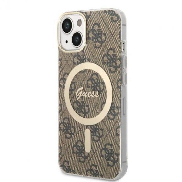 Zestaw Guess GUBPP14SH4EACSW Husă+ Încărcător iPhone 14 / 15 / 13 6,1" husă dur maro/brązowy 4G Print MagSafe