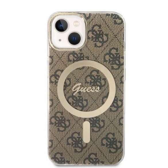 Zestaw Guess GUBPP14SH4EACSW Husă+ Încărcător iPhone 14 / 15 / 13 6,1" husă dur maro/brązowy 4G Print MagSafe