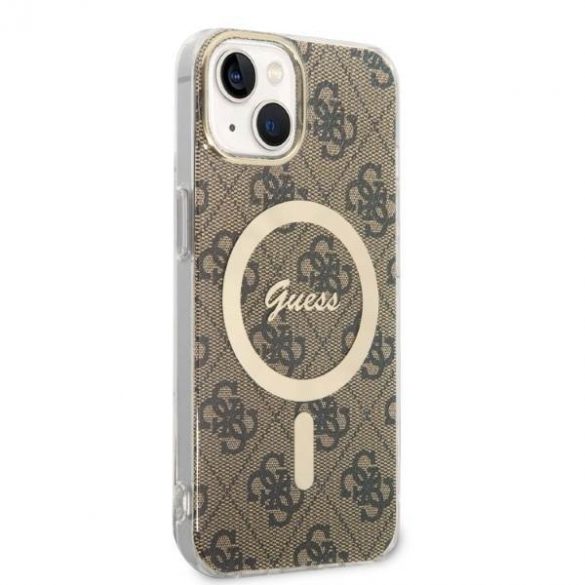 Zestaw Guess GUBPP14SH4EACSW Husă+ Încărcător iPhone 14 / 15 / 13 6,1" husă dur maro/brązowy 4G Print MagSafe