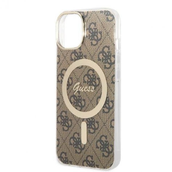 Zestaw Guess GUBPP14SH4EACSW Husă+ Încărcător iPhone 14 / 15 / 13 6,1" husă dur maro/brązowy 4G Print MagSafe