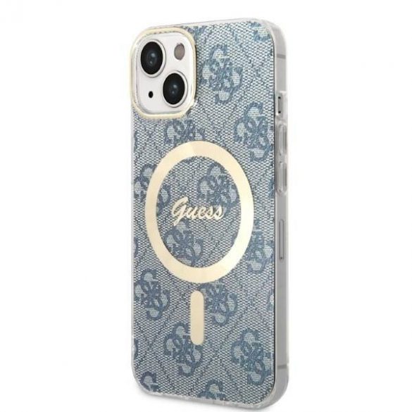 Zestaw Guess GUBPP14SH4EACSB Husă+ Încărcător iPhone 14 / 15 / 13 6,1" niebieski/albastru Husă rigidă 4G Print MagSafe