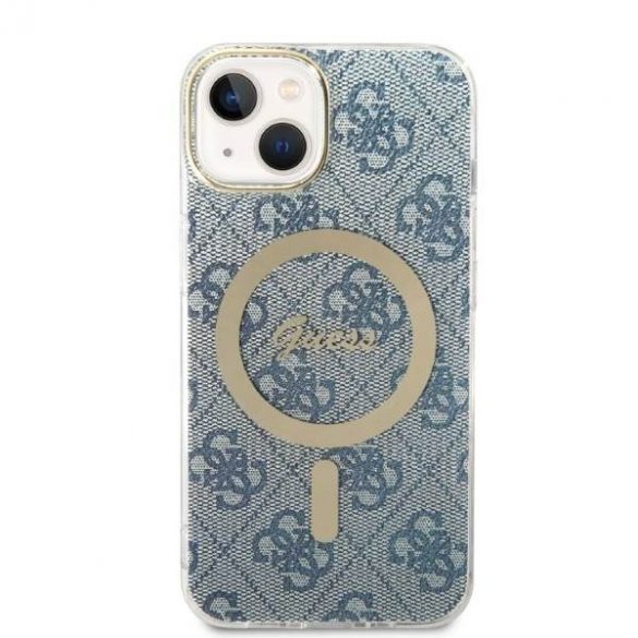 Zestaw Guess GUBPP14SH4EACSB Husă+ Încărcător iPhone 14 / 15 / 13 6,1" niebieski/albastru Husă rigidă 4G Print MagSafe