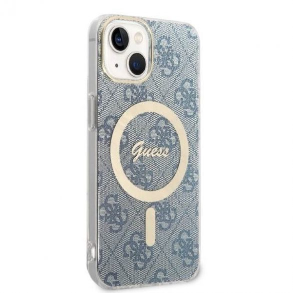 Zestaw Guess GUBPP14SH4EACSB Husă+ Încărcător iPhone 14 / 15 / 13 6,1" niebieski/albastru Husă rigidă 4G Print MagSafe