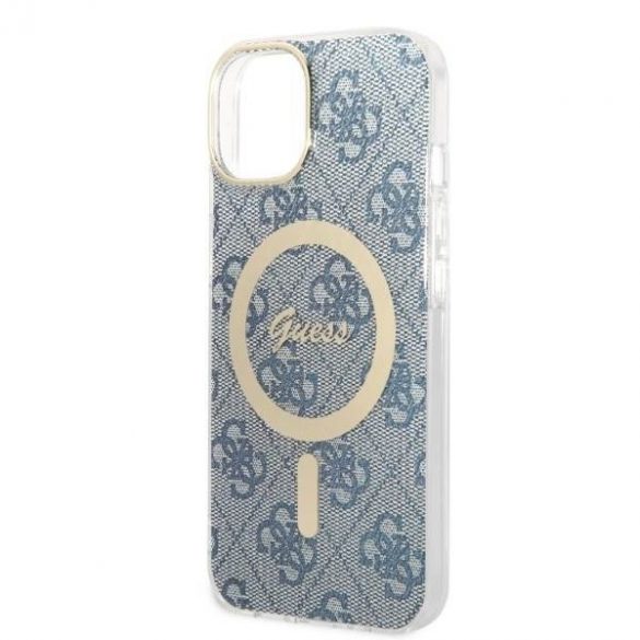 Zestaw Guess GUBPP14SH4EACSB Husă+ Încărcător iPhone 14 / 15 / 13 6,1" niebieski/albastru Husă rigidă 4G Print MagSafe