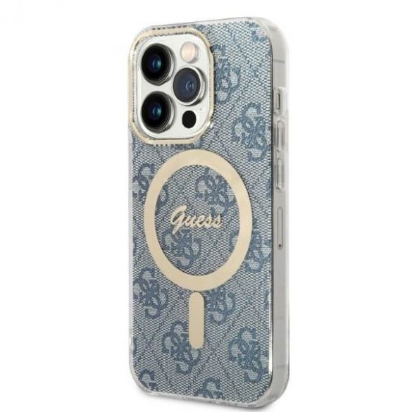 Husă Zestaw Guess GUBPP14LH4EACSB+ Încărcător iPhone 14 Pro 6,1" husă rigidă niebieski/albastru 4G Print MagSafe