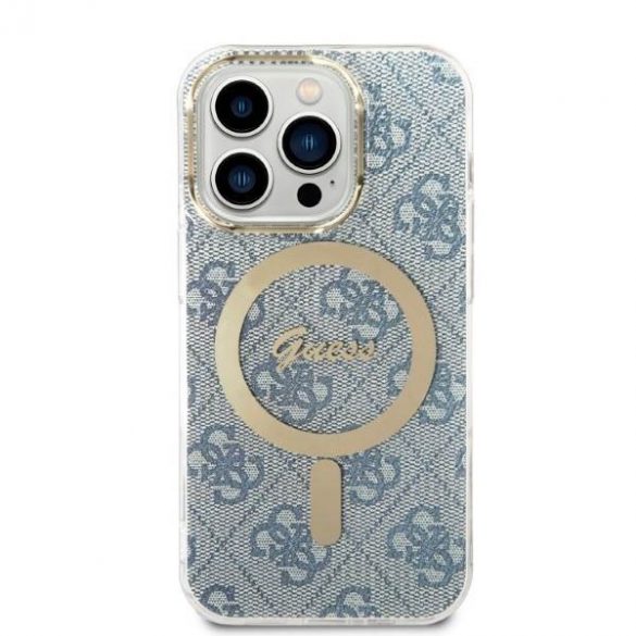 Husă Zestaw Guess GUBPP14LH4EACSB+ Încărcător iPhone 14 Pro 6,1" husă rigidă niebieski/albastru 4G Print MagSafe