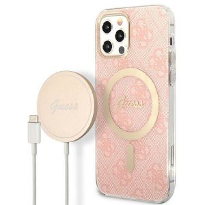 Zestaw Guess GUBPP12MH4EACSP Husă+ Încărcător iPhone 12/12 Pro roz/rozHusătare 4G PrintHusăMagSafe