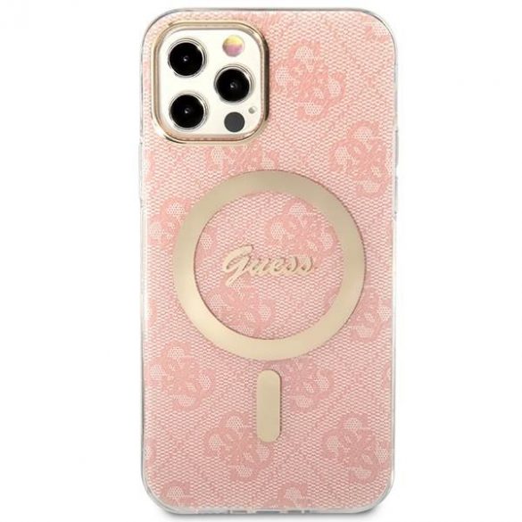 Zestaw Guess GUBPP12MH4EACSP Husă+ Încărcător iPhone 12/12 Pro roz/rozHusătare 4G PrintHusăMagSafe