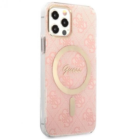 Zestaw Guess GUBPP12MH4EACSP Husă+ Încărcător iPhone 12/12 Pro roz/rozHusătare 4G PrintHusăMagSafe