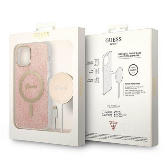 Zestaw Guess GUBPP12MH4EACSP Husă+ Încărcător iPhone 12/12 Pro roz/rozHusătare 4G PrintHusăMagSafe