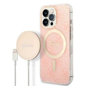 Zestaw Guess GUBPP13XH4EACSP Husă+ Încărcător iPhone 13 Pro Max roz/rozHusătare 4G PrintHusăMagSafe