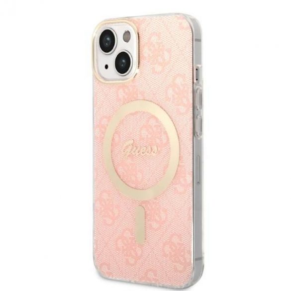 Zestaw Guess GUBPP14SH4EACSP Husă+ Încărcător iPhone 14 / 15 / 13 6,1" rożowy/roz carcasă rigidă 4G Print MagSafe